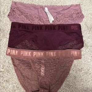 PINK Victoria's Secret Lace Panty Set - Lavender, Plum, Dusty Rose
